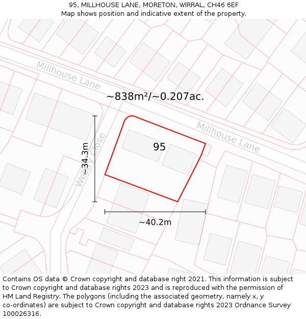 95, MILLHOUSE LANE, MORETON, WIRRAL, CH46 6EF: Plot and title map