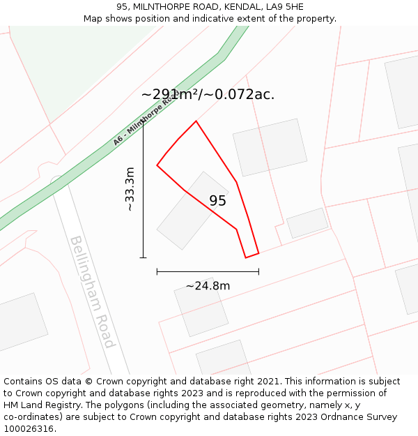 95, MILNTHORPE ROAD, KENDAL, LA9 5HE: Plot and title map