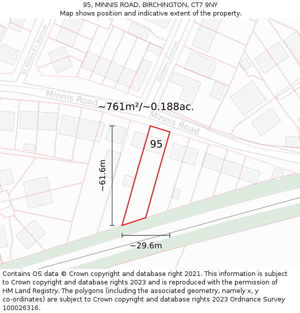 95, MINNIS ROAD, BIRCHINGTON, CT7 9NY: Plot and title map