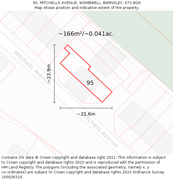95, MITCHELLS AVENUE, WOMBWELL, BARNSLEY, S73 8GA: Plot and title map