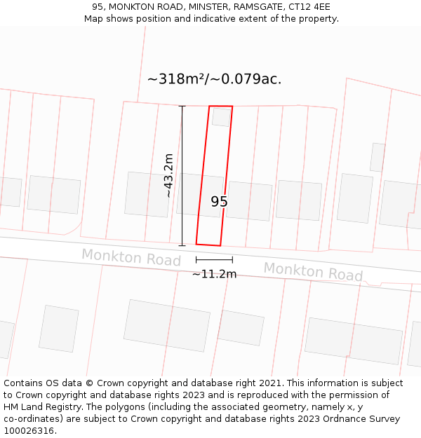 95, MONKTON ROAD, MINSTER, RAMSGATE, CT12 4EE: Plot and title map