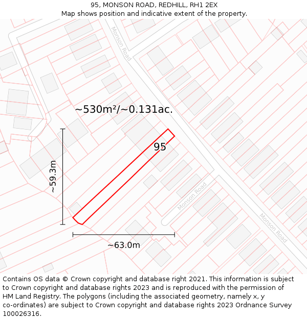 95, MONSON ROAD, REDHILL, RH1 2EX: Plot and title map