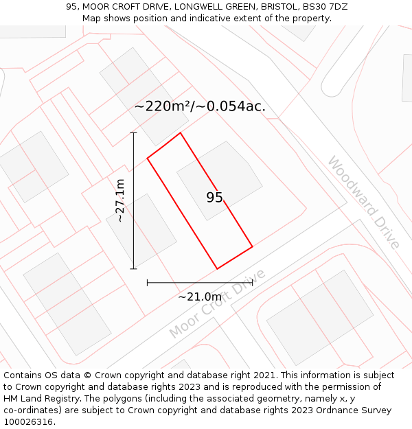 95, MOOR CROFT DRIVE, LONGWELL GREEN, BRISTOL, BS30 7DZ: Plot and title map