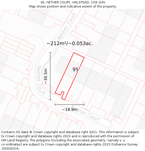 95, NETHER COURT, HALSTEAD, CO9 2HN: Plot and title map