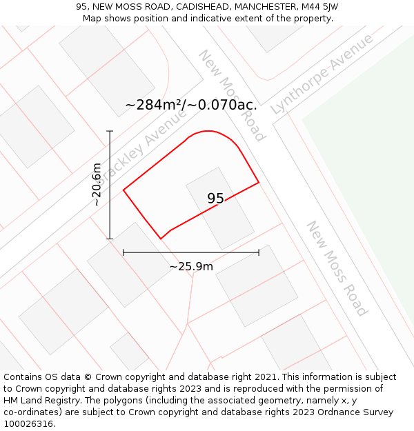 95, NEW MOSS ROAD, CADISHEAD, MANCHESTER, M44 5JW: Plot and title map