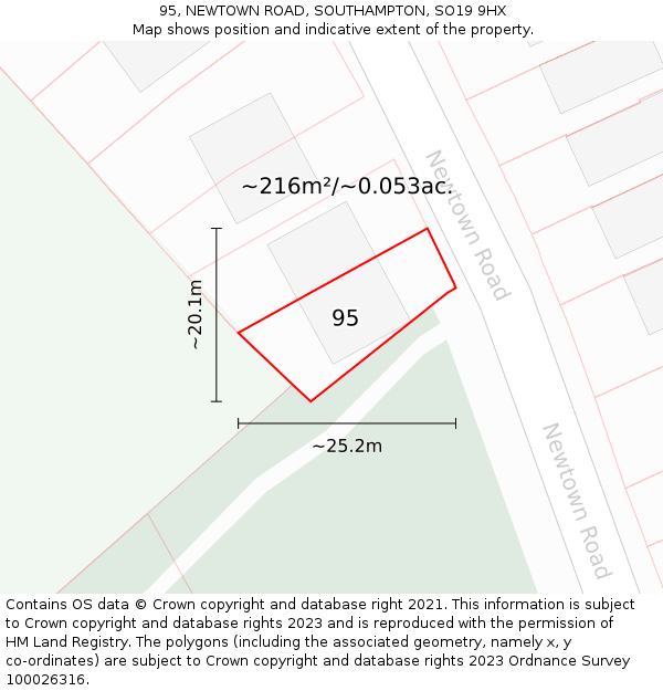 95, NEWTOWN ROAD, SOUTHAMPTON, SO19 9HX: Plot and title map