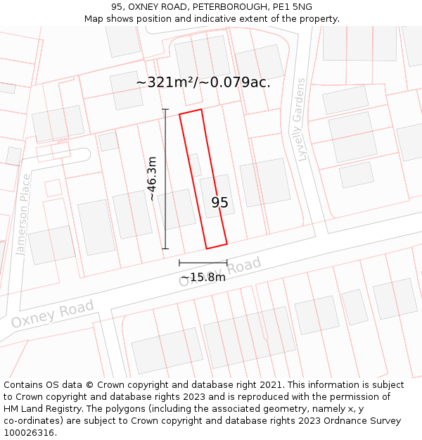 95, OXNEY ROAD, PETERBOROUGH, PE1 5NG: Plot and title map