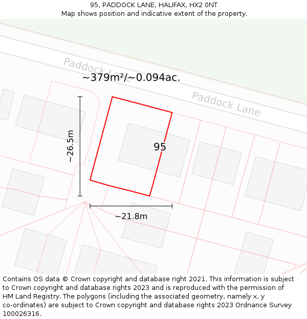 95, PADDOCK LANE, HALIFAX, HX2 0NT: Plot and title map