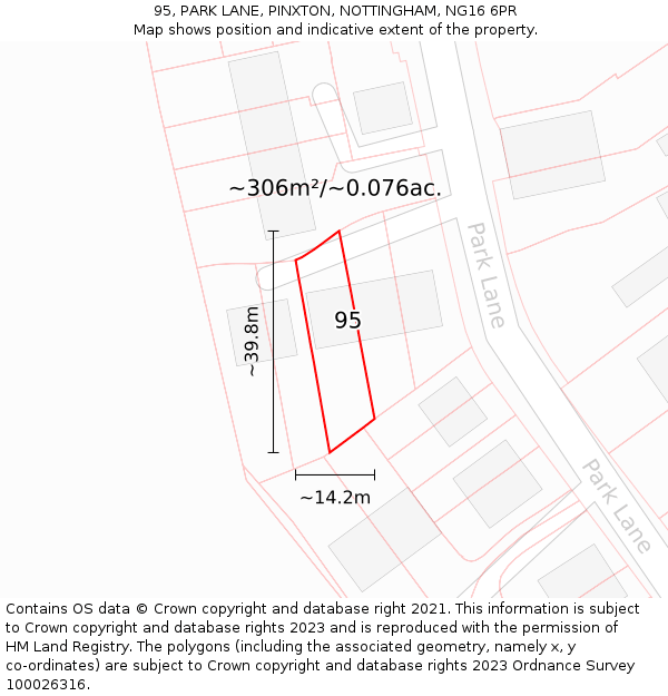 95, PARK LANE, PINXTON, NOTTINGHAM, NG16 6PR: Plot and title map