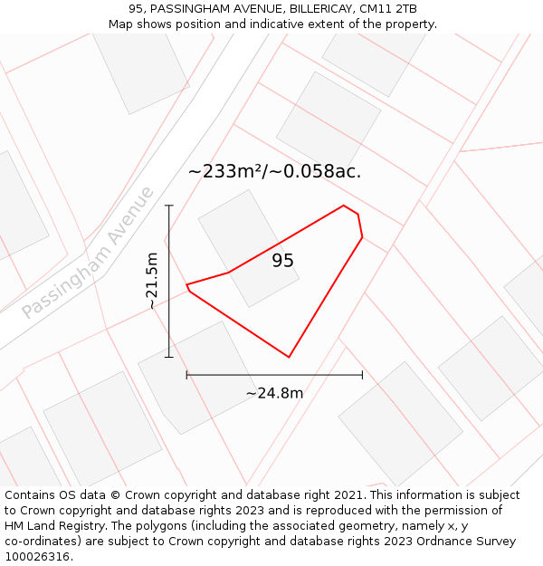 95, PASSINGHAM AVENUE, BILLERICAY, CM11 2TB: Plot and title map