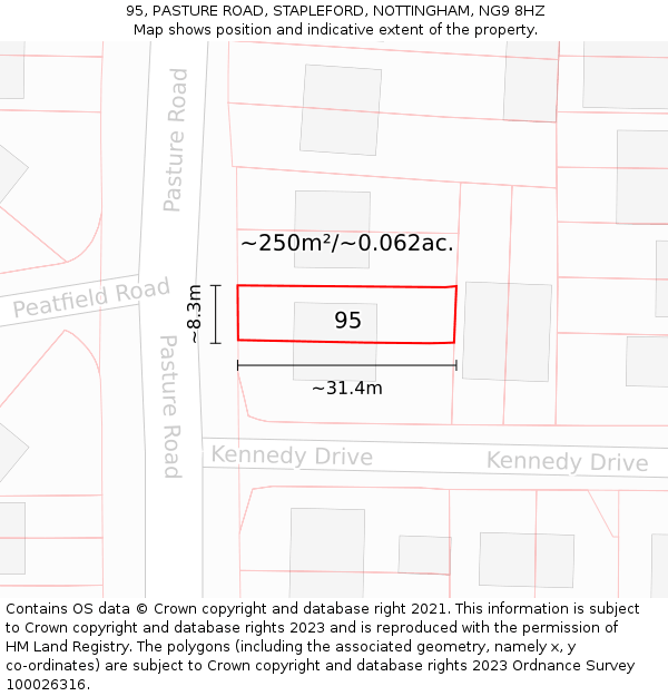 95, PASTURE ROAD, STAPLEFORD, NOTTINGHAM, NG9 8HZ: Plot and title map