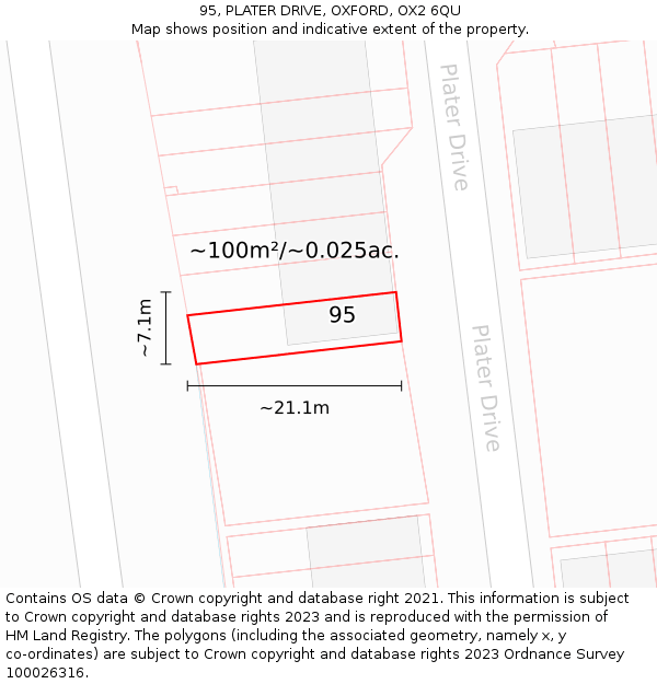 95, PLATER DRIVE, OXFORD, OX2 6QU: Plot and title map