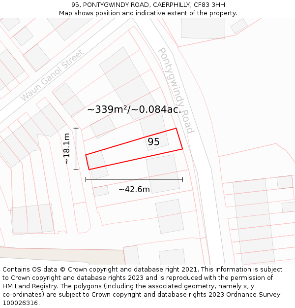 95, PONTYGWINDY ROAD, CAERPHILLY, CF83 3HH: Plot and title map