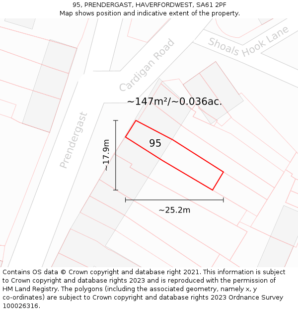 95, PRENDERGAST, HAVERFORDWEST, SA61 2PF: Plot and title map