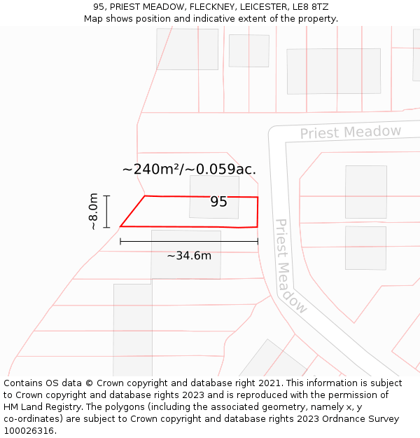 95, PRIEST MEADOW, FLECKNEY, LEICESTER, LE8 8TZ: Plot and title map