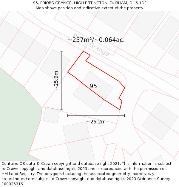 95, PRIORS GRANGE, HIGH PITTINGTON, DURHAM, DH6 1DF: Plot and title map