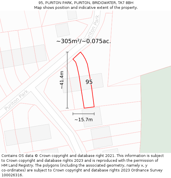 95, PURITON PARK, PURITON, BRIDGWATER, TA7 8BH: Plot and title map