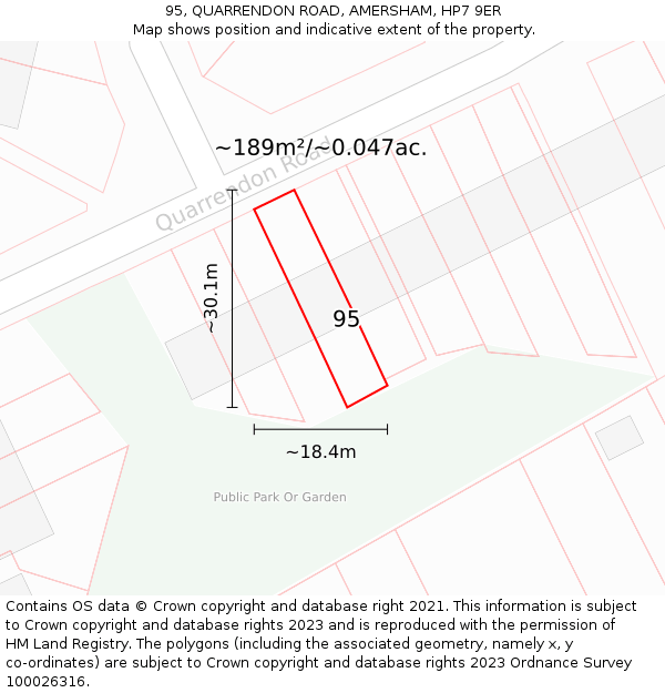 95, QUARRENDON ROAD, AMERSHAM, HP7 9ER: Plot and title map