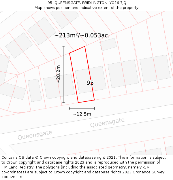 95, QUEENSGATE, BRIDLINGTON, YO16 7JQ: Plot and title map