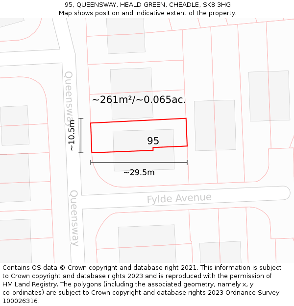 95, QUEENSWAY, HEALD GREEN, CHEADLE, SK8 3HG: Plot and title map