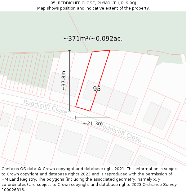 95, REDDICLIFF CLOSE, PLYMOUTH, PL9 9QJ: Plot and title map