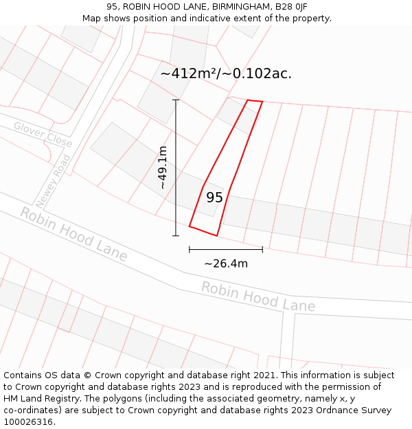 95, ROBIN HOOD LANE, BIRMINGHAM, B28 0JF: Plot and title map