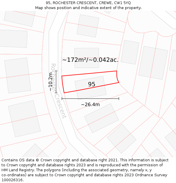 95, ROCHESTER CRESCENT, CREWE, CW1 5YQ: Plot and title map