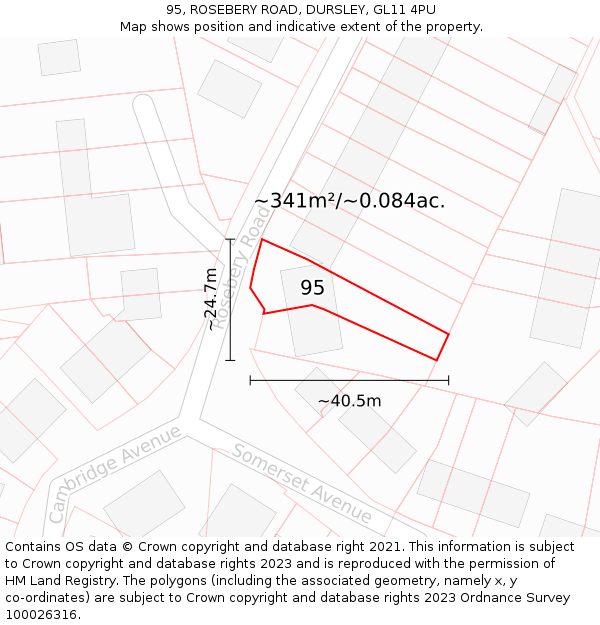 95, ROSEBERY ROAD, DURSLEY, GL11 4PU: Plot and title map