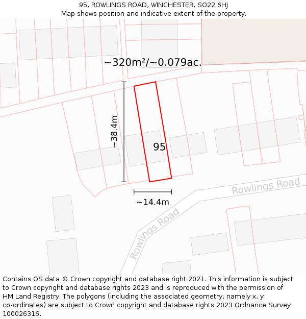 95, ROWLINGS ROAD, WINCHESTER, SO22 6HJ: Plot and title map