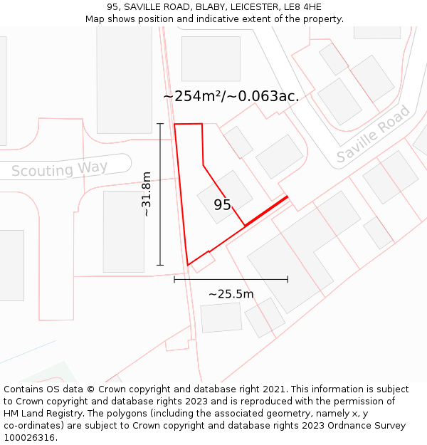 95, SAVILLE ROAD, BLABY, LEICESTER, LE8 4HE: Plot and title map