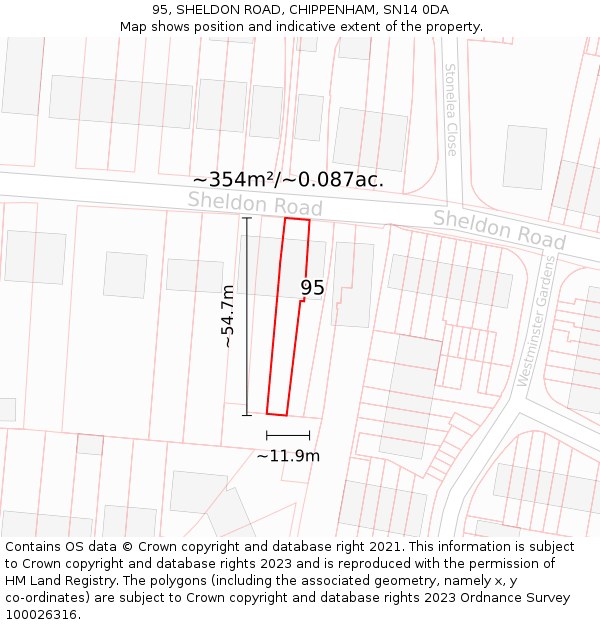 95, SHELDON ROAD, CHIPPENHAM, SN14 0DA: Plot and title map