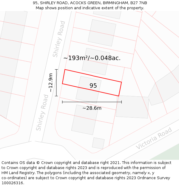 95, SHIRLEY ROAD, ACOCKS GREEN, BIRMINGHAM, B27 7NB: Plot and title map