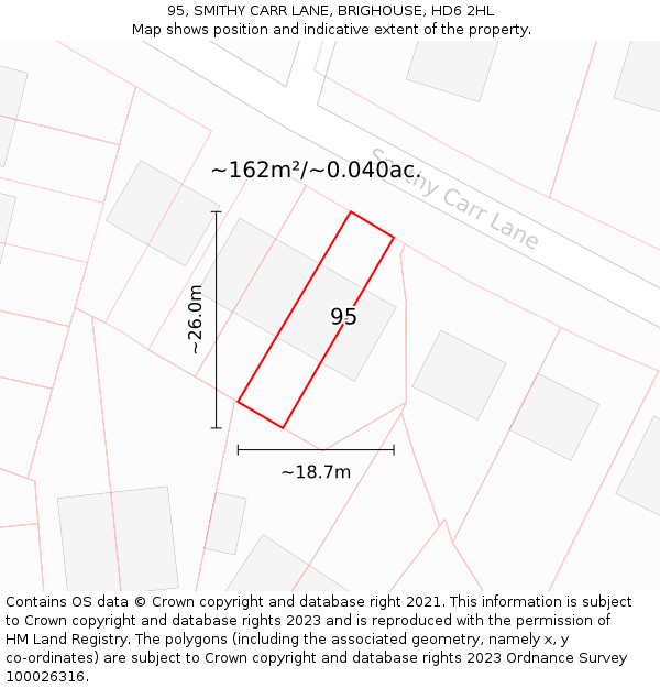 95, SMITHY CARR LANE, BRIGHOUSE, HD6 2HL: Plot and title map