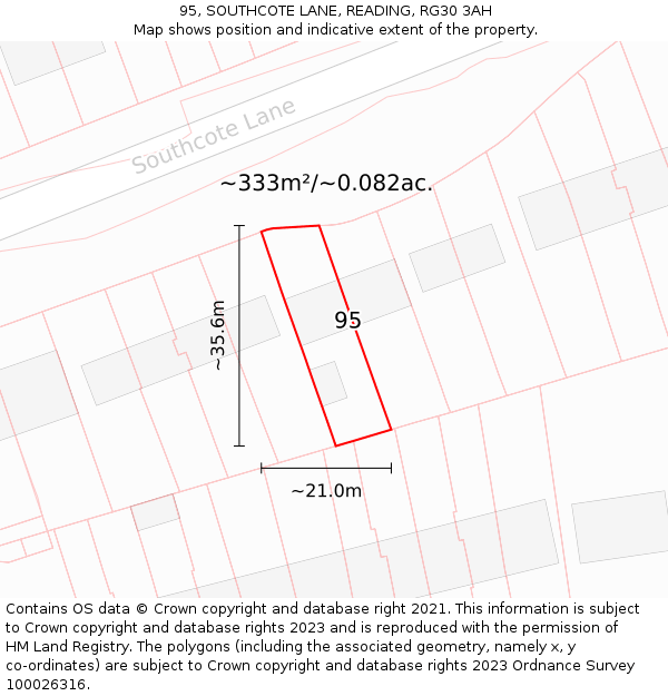 95, SOUTHCOTE LANE, READING, RG30 3AH: Plot and title map