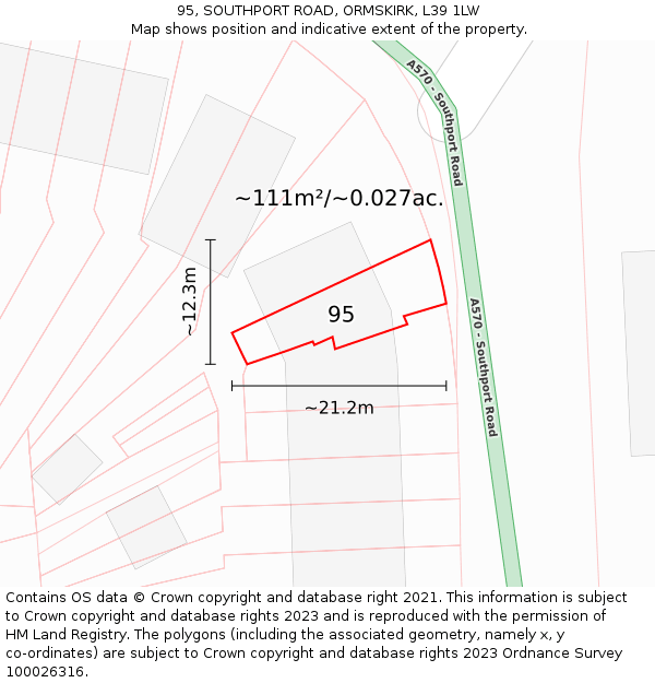 95, SOUTHPORT ROAD, ORMSKIRK, L39 1LW: Plot and title map