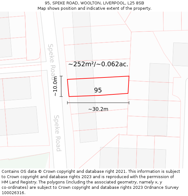 95, SPEKE ROAD, WOOLTON, LIVERPOOL, L25 8SB: Plot and title map