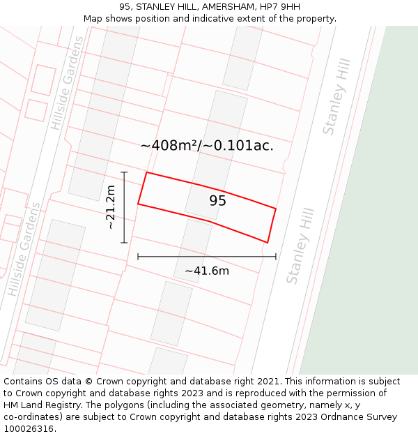 95, STANLEY HILL, AMERSHAM, HP7 9HH: Plot and title map