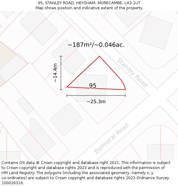 95, STANLEY ROAD, HEYSHAM, MORECAMBE, LA3 1UT: Plot and title map