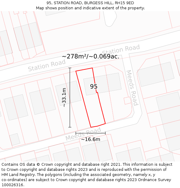 95, STATION ROAD, BURGESS HILL, RH15 9ED: Plot and title map