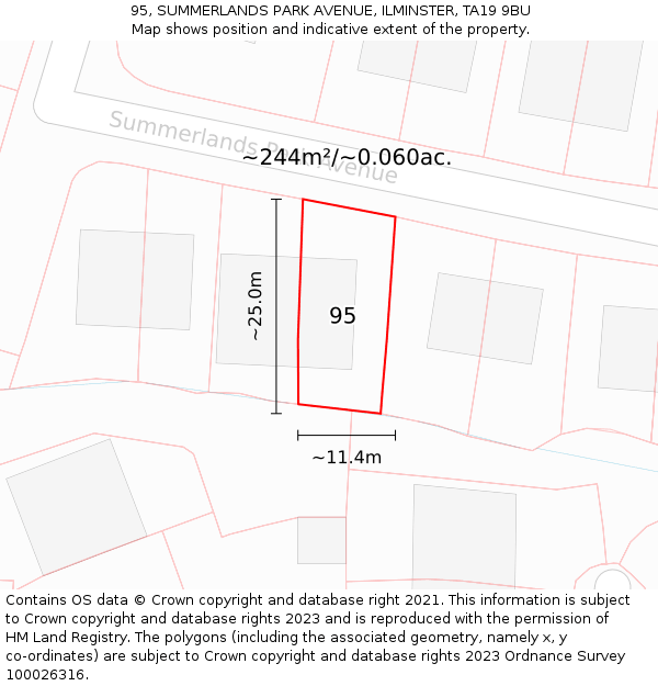 95, SUMMERLANDS PARK AVENUE, ILMINSTER, TA19 9BU: Plot and title map