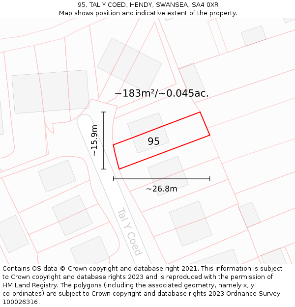 95, TAL Y COED, HENDY, SWANSEA, SA4 0XR: Plot and title map