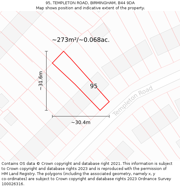 95, TEMPLETON ROAD, BIRMINGHAM, B44 9DA: Plot and title map