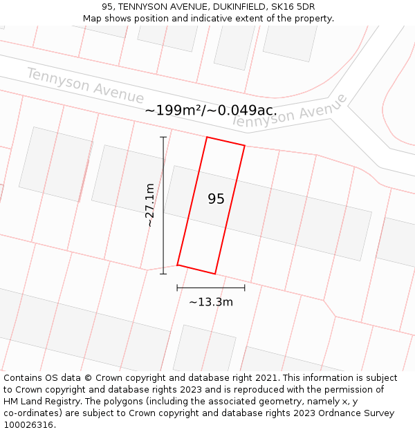 95, TENNYSON AVENUE, DUKINFIELD, SK16 5DR: Plot and title map