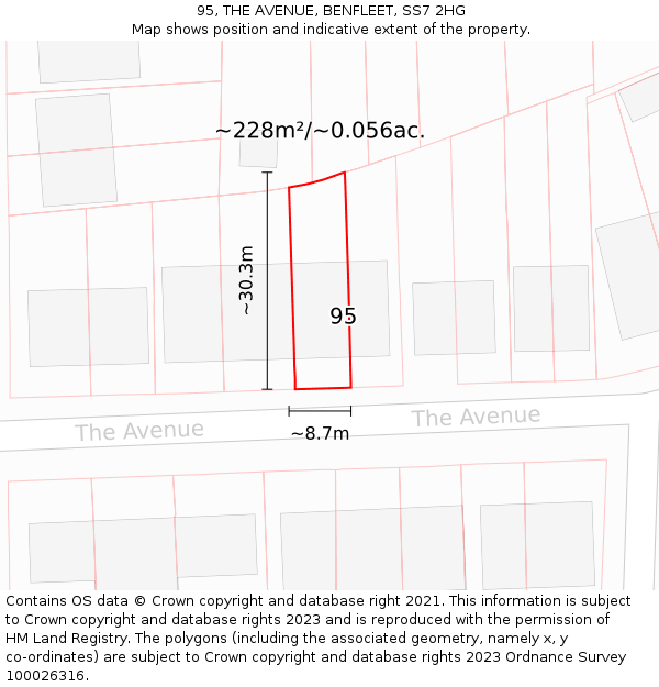 95, THE AVENUE, BENFLEET, SS7 2HG: Plot and title map