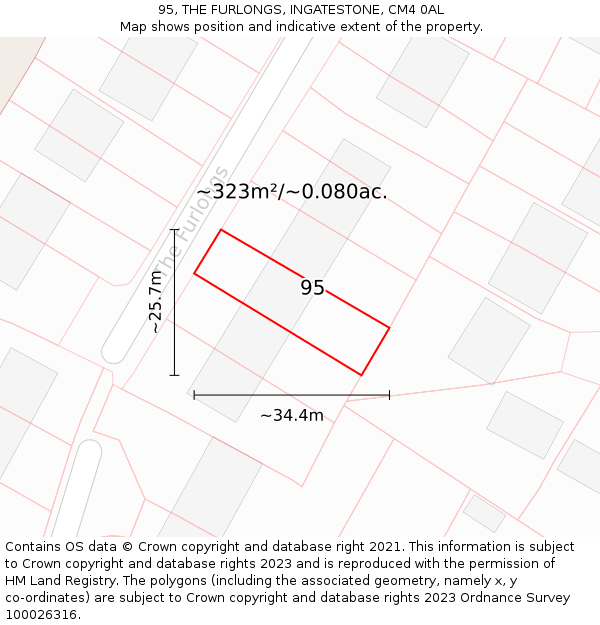 95, THE FURLONGS, INGATESTONE, CM4 0AL: Plot and title map