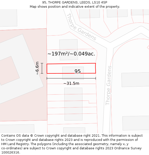 95, THORPE GARDENS, LEEDS, LS10 4SP: Plot and title map