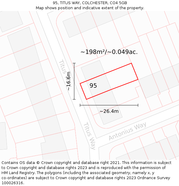 95, TITUS WAY, COLCHESTER, CO4 5GB: Plot and title map