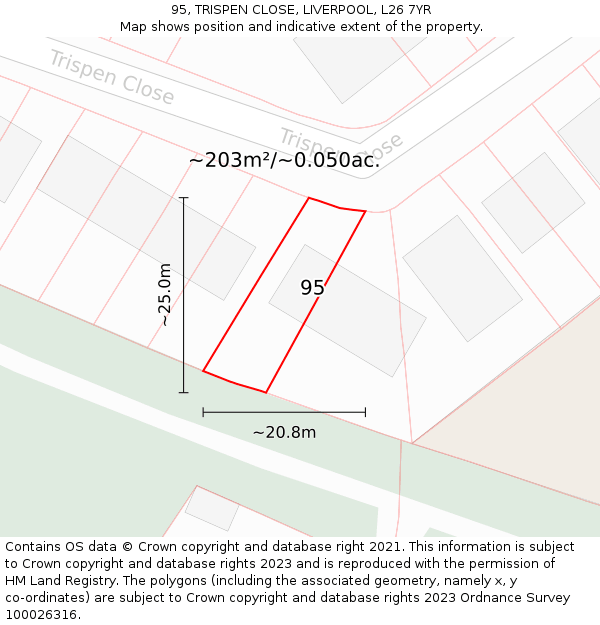 95, TRISPEN CLOSE, LIVERPOOL, L26 7YR: Plot and title map