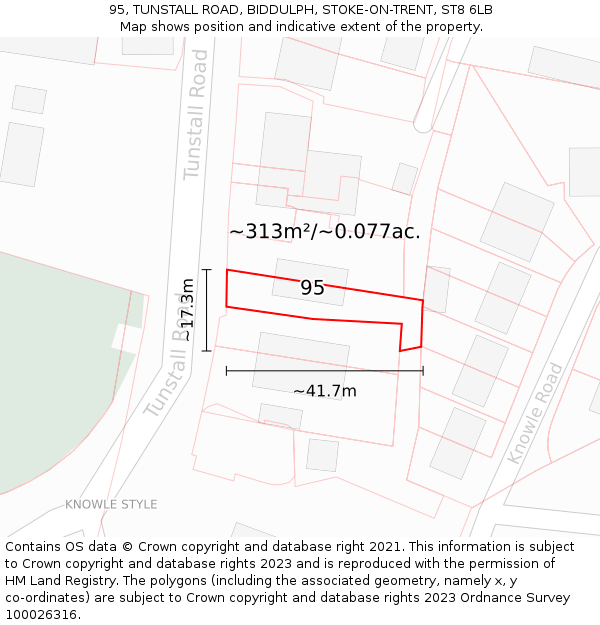 95, TUNSTALL ROAD, BIDDULPH, STOKE-ON-TRENT, ST8 6LB: Plot and title map