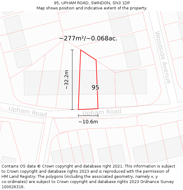 95, UPHAM ROAD, SWINDON, SN3 1DP: Plot and title map